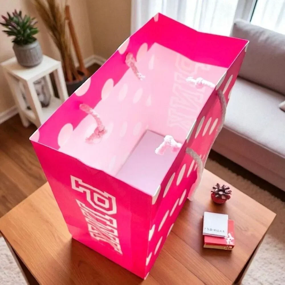 New 4 Victoria's Secret PINK Polka Dots 8”Hx8”Wx4.5”D Paper Gift Shopping Bags